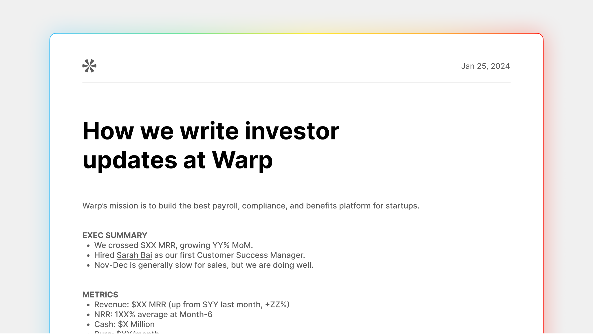 How We Write Investor Updates at Warp article visual
